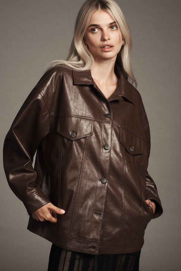 Slide View: 1: The Weston Boyfriend Jacket by Pilcro: Faux Leather Edition