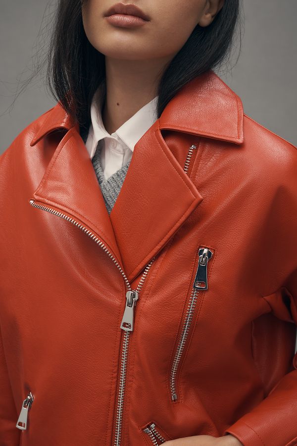 Slide View: 5: Maeve Oversized Faux-Leather Moto Jacket