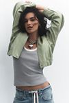 Thumbnail View 1: Maeve Faux-Leather Deep-V-Neck Bomber