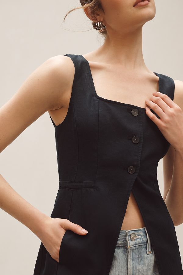 Slide View: 4: By Anthropologie Linen Longline Cut-Away Vest