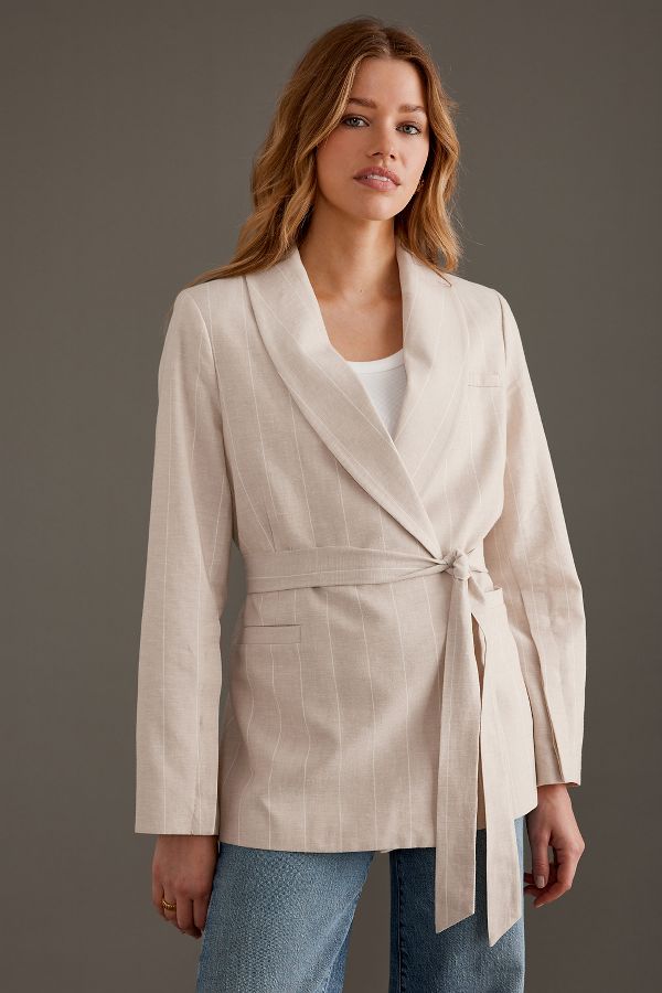 Slide View: 1: ALIGNE Saturn Linen Belted Blazer