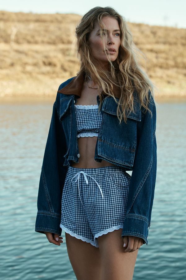 Slide View: 2: Pilcro Cropped Denim Scheunenjacke