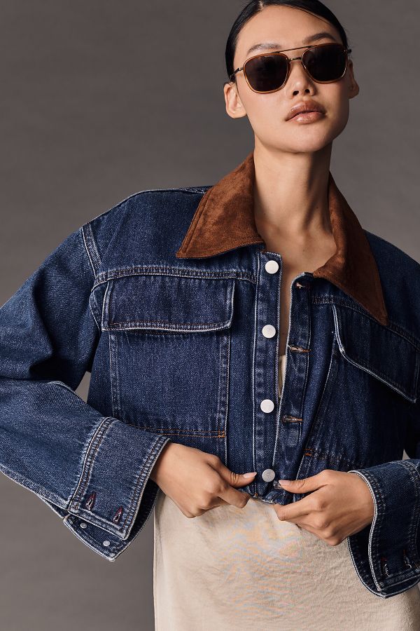 Slide View: 3: Pilcro Cropped Denim Scheunenjacke