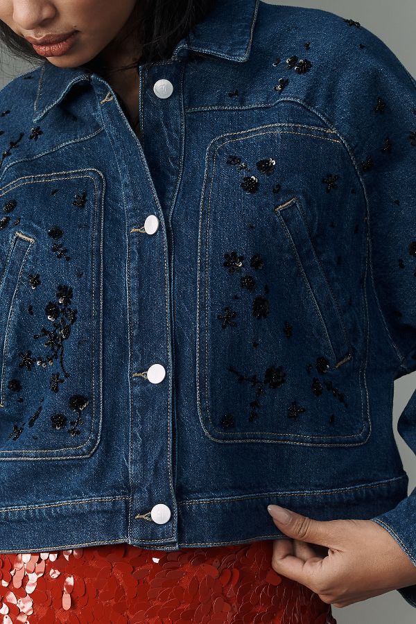 Slide View: 4: Pilcro Dolman-Sleeve Beaded & Sequin Denim Jacket