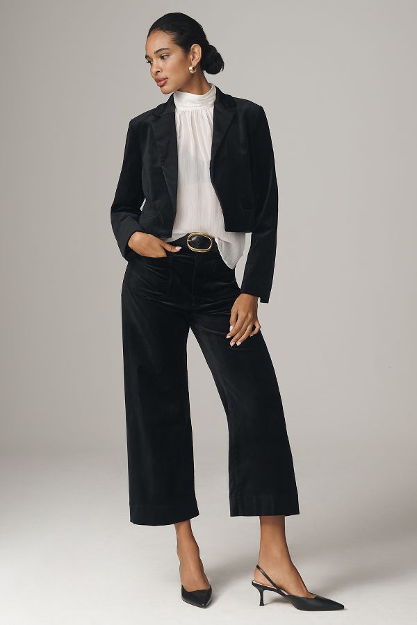 Slide View: 4: Maeve Velvet Cropped Tux Blazer