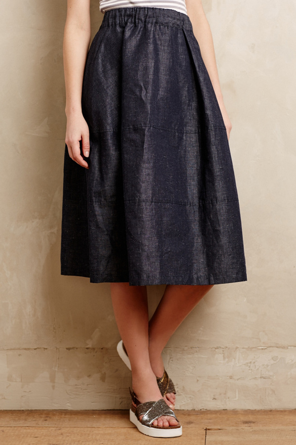 Denim Bell Midi Skirt Anthropologie