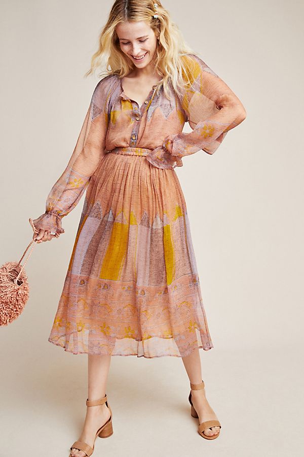 Slide View: 1: Laurentia Patchwork Silk Skirt