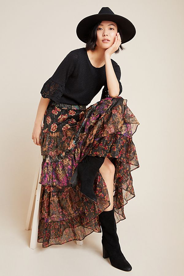 Slide View: 1: Greta Tiered Maxi Skirt