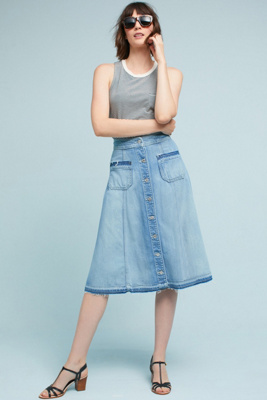 button down denim midi skirt