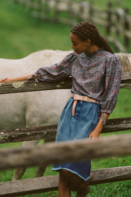 denim pleated midi skirt