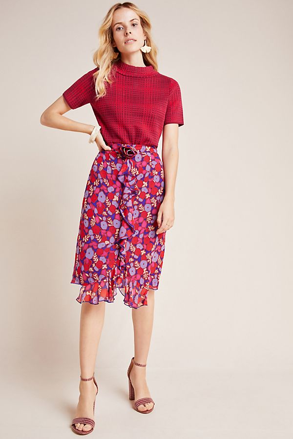 Slide View: 1: Anna Sui Petunia Ruffled Chiffon Skirt