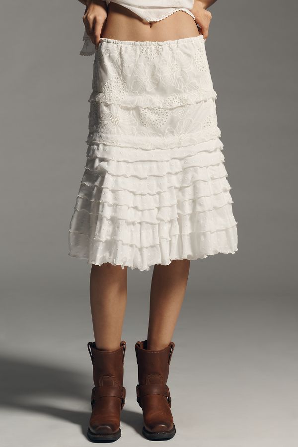 Slide View: 2: Anna Sui Embroidered Ruffle Skirt