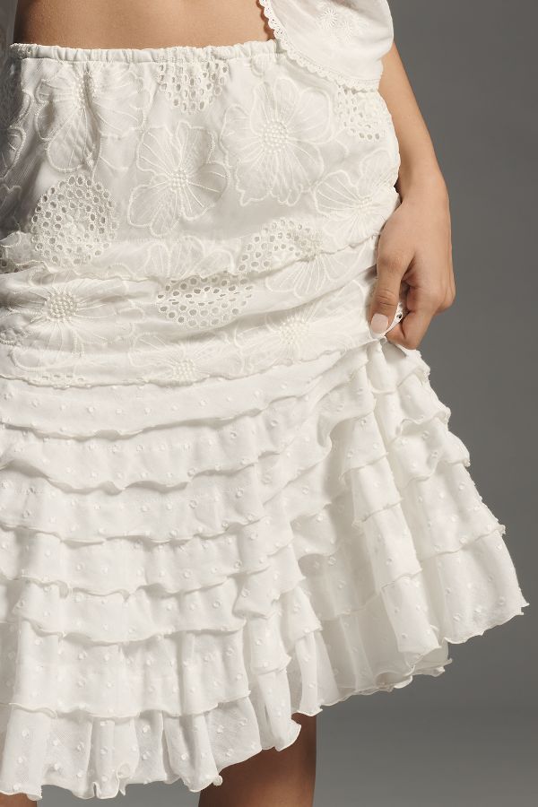 Slide View: 4: Anna Sui Embroidered Ruffle Skirt