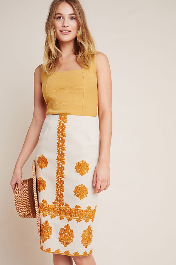 Slide View: 1: Verona Embroidered Pencil Skirt