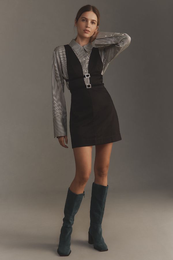 Slide View: 1: Maeve Glam Buckle Pinafore Mini Dress