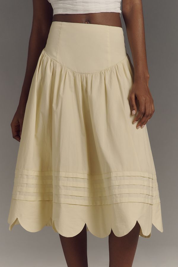 Vista de diapositivas: 3: Maeve Basque-Waist Scallop-Hem Full Midi Skirt