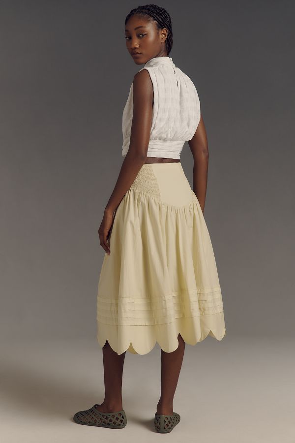 Vista de diapositivas: 2: Maeve Basque-Waist Scallop-Hem Full Midi Skirt