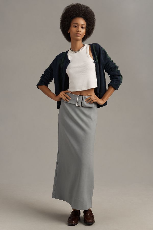 Slide View: 1: Maeve Belted Column Maxi Skirt