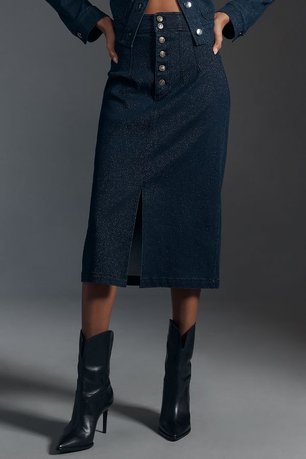 Slide View: 2: Pilcro Sparkle Denim Midi Pencil Skirt