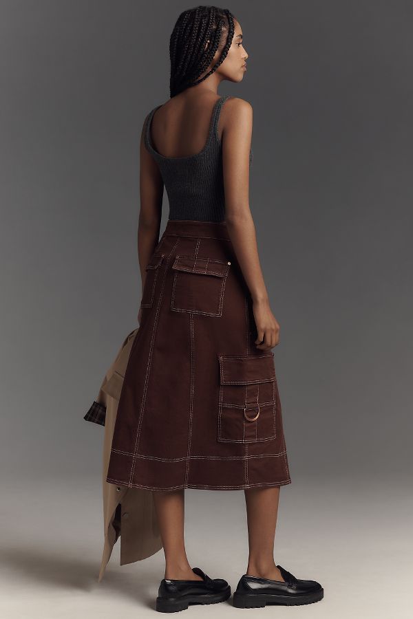 Slide View: 2: Pilcro Reworked Utility A-Line Midi Skirt