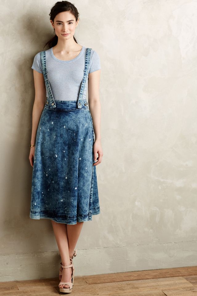 Splattered Denim Overall Skirt Anthropologie