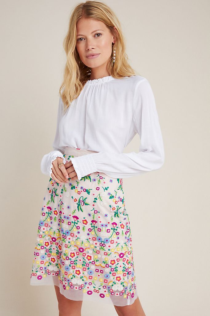 Pascaline Embroidered Tulle Mini Skirt | Anthropologie