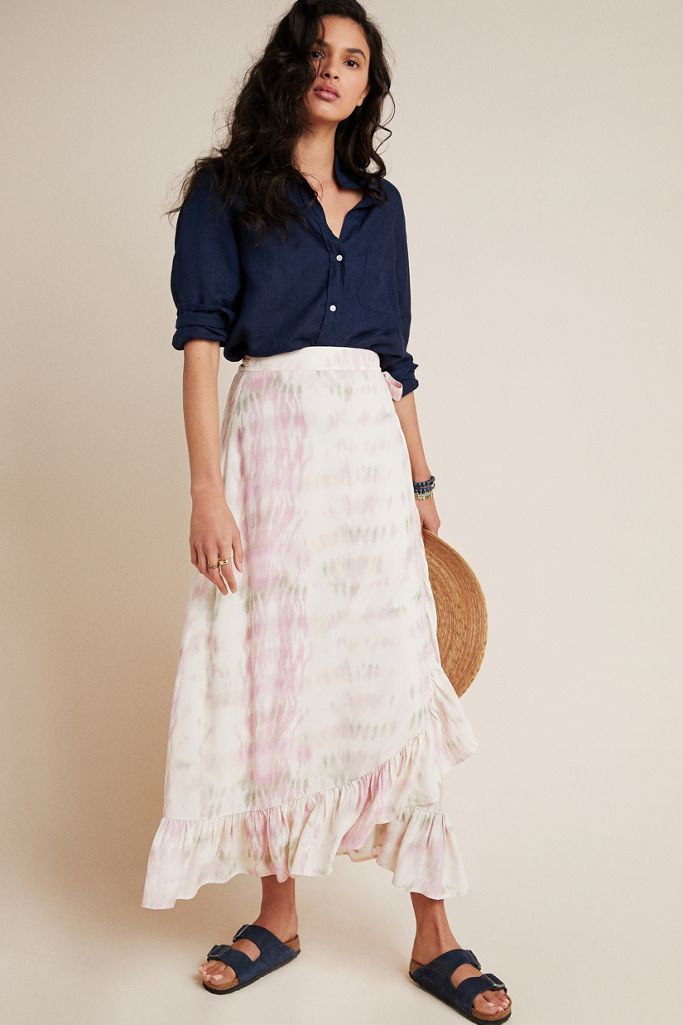 DOLAN Womens Pink Tie Ruffled Lined Tie Dye Midi Wrap Skirt