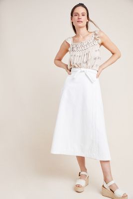 white denim wrap skirt