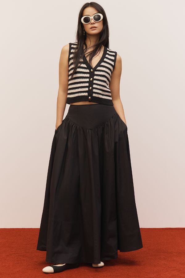 Slide View: 2: Maeve Drop-Waist A-Line Maxi Skirt