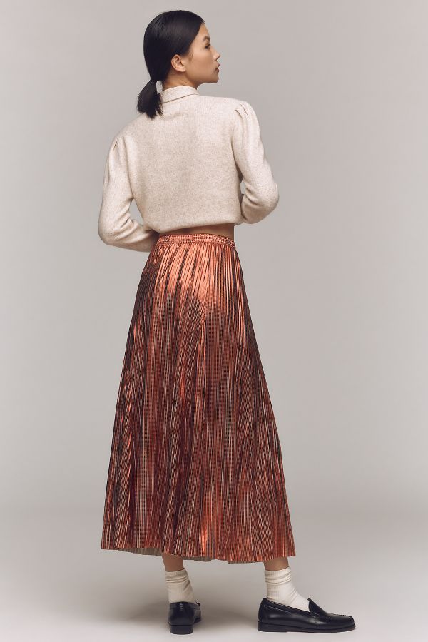 Slide View: 3: By Anthropologie Metallic Pleated Midi Skirt