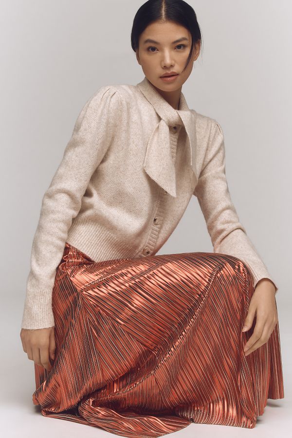 Slide View: 4: By Anthropologie Metallic Pleated Midi Skirt