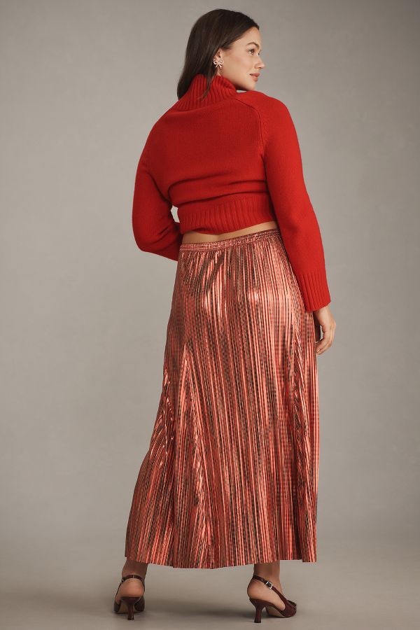 Slide View: 7: By Anthropologie Metallic Pleated Midi Skirt