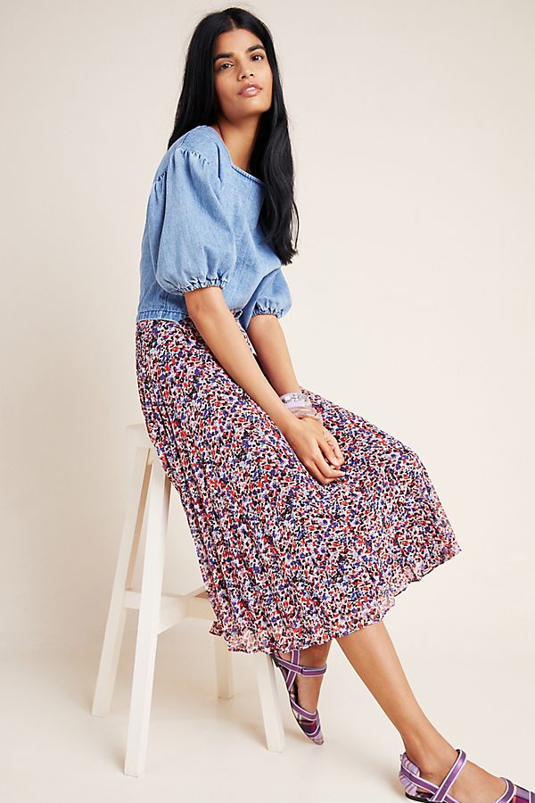 Slide View: 1: Phia Pleated Button-Front Maxi Skirt