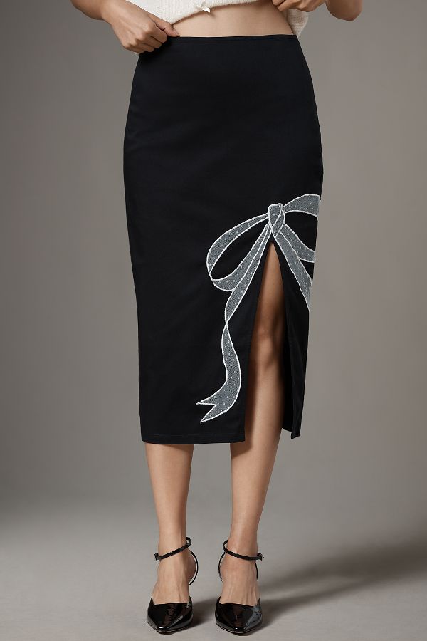 Slide View: 2: Maeve Bow Midi Pencil Skirt