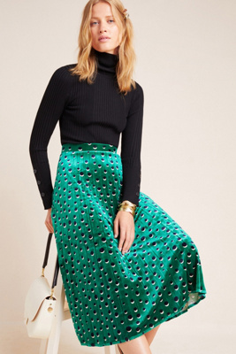 green velvet midi skirt