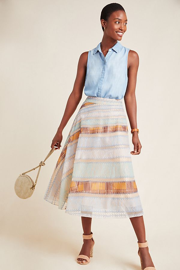 Slide View: 1: Chantrelline Tulle Midi Skirt
