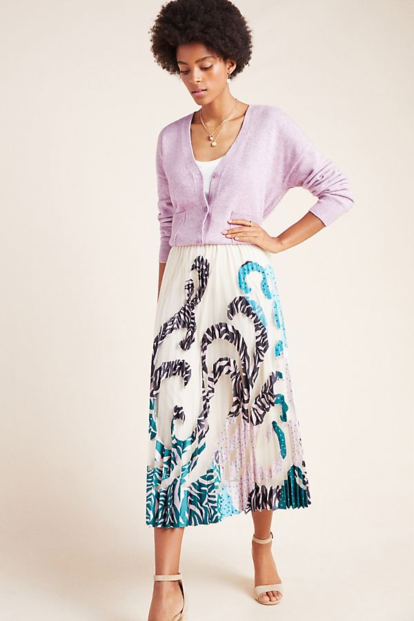 Slide View: 1: Rochelle Pleated Applique Maxi Skirt