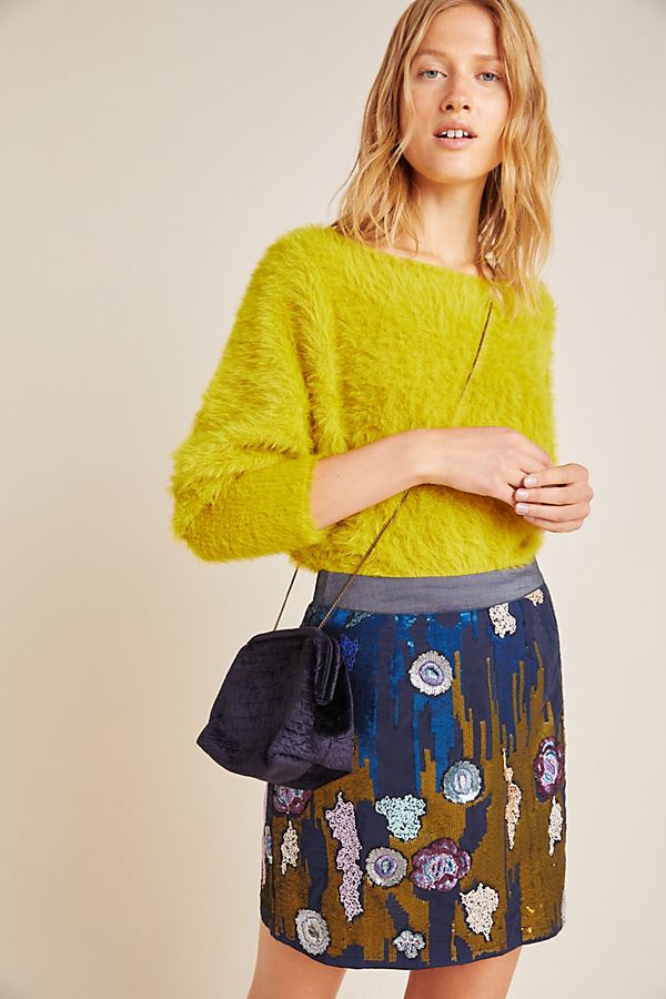 Slide View: 1: Georgette Sequined Mini Skirt