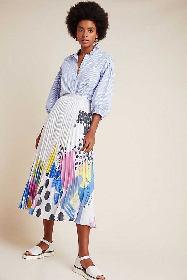 Slide View: 1: Geometric Pleated Midi Skirt