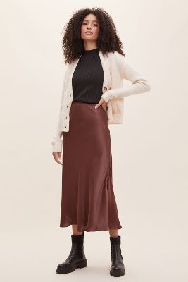 bias satin midi skirt