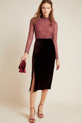 velvet mid length skirts