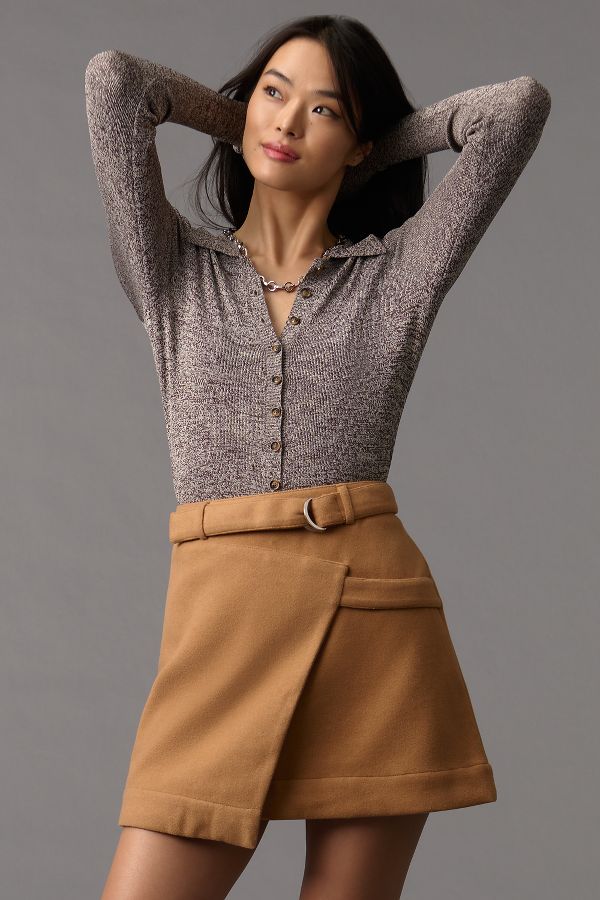 Slide View: 1: Maeve Belted Wrap Mini Skirt