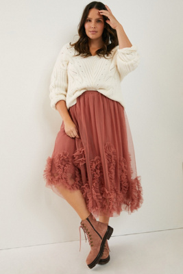 Ruffled Tulle Midi Skirt | Anthropologie