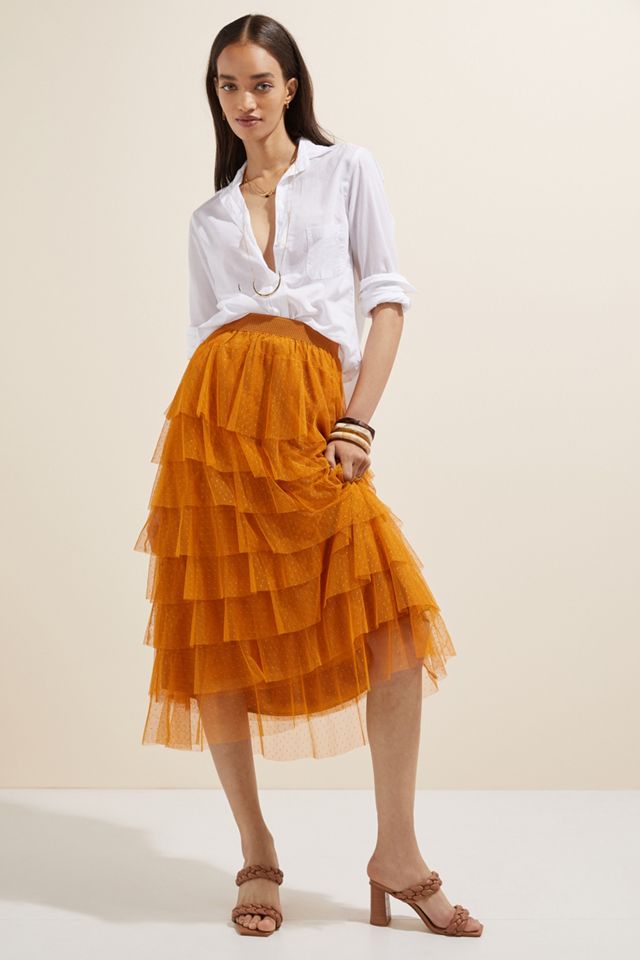 Tiered Tulle Midi Skirt Anthropologie Uk 6152