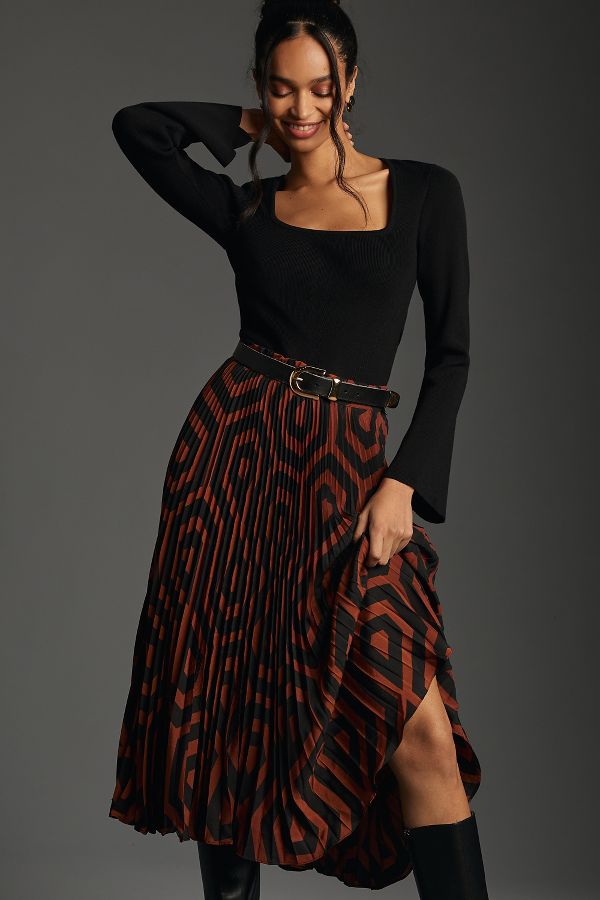 Slide View: 1: The Valerie Pleated Midi Skirt by Maeve: Michelle Armas Edition