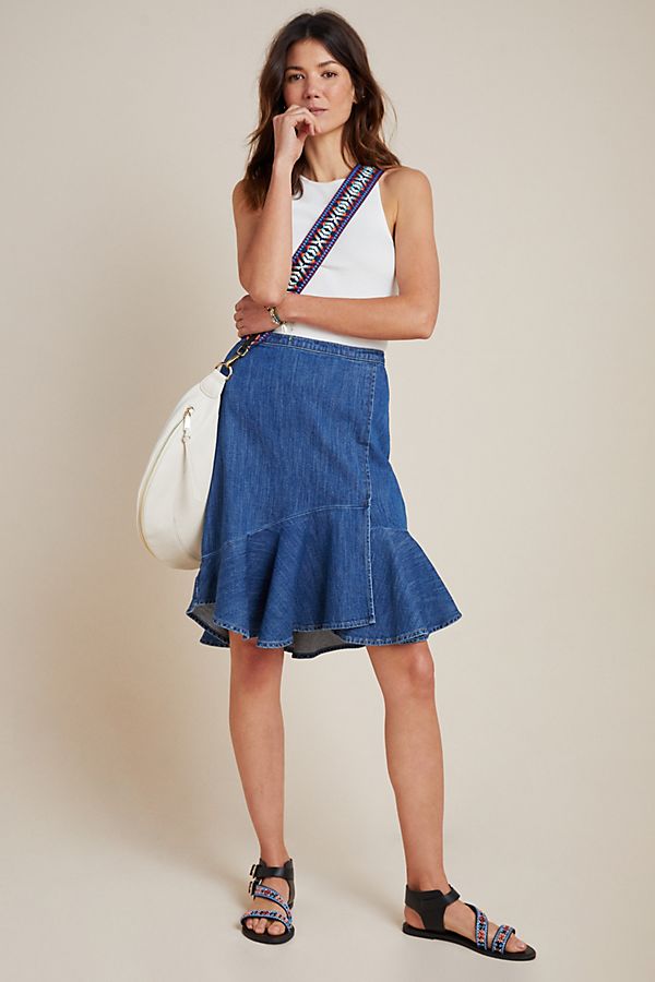 Slide View: 1: Pilcro Flounced Denim Mini Skirt