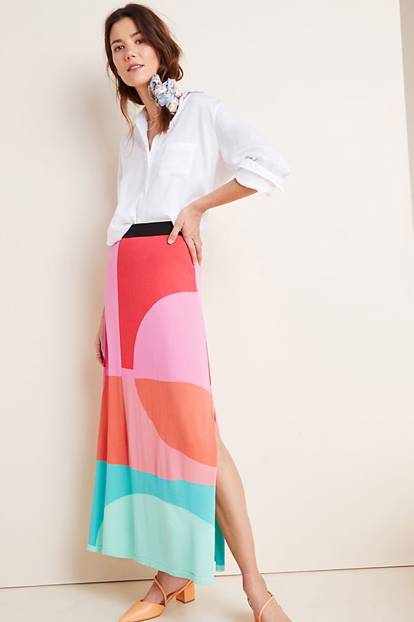 Slide View: 1: Arely Colorblocked Sweater Maxi Skirt
