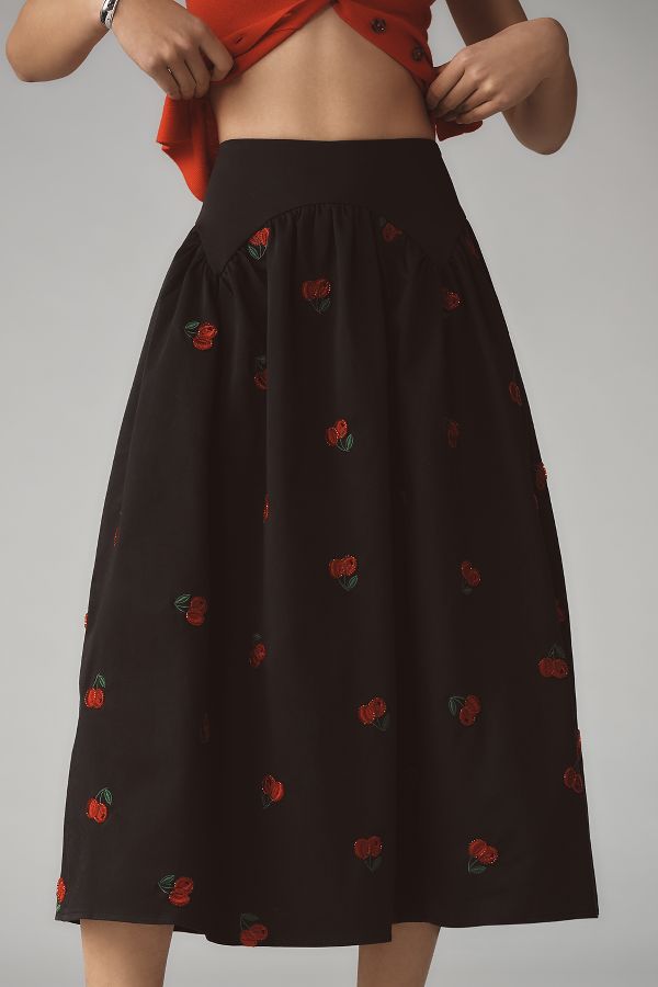 Slide View: 2: Avec Les Filles Petite Cherry Applique Midi Skirt