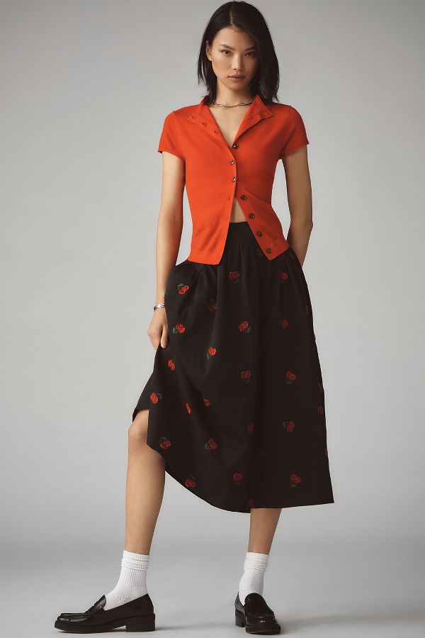 Slide View: 1: Avec Les Filles Petite Cherry Applique Midi Skirt