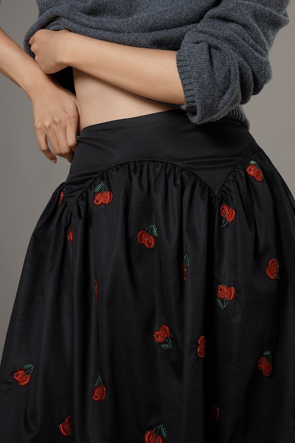 Slide View: 4: Avec Les Filles Cherry Appliqué Full Midi Skirt